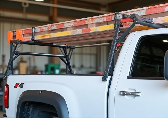 Commercial ladder rack installed on a work truck